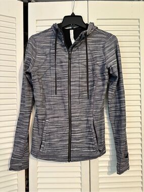 Lululemon Gray Striped Zip-Up Hooded Athletic Jacket